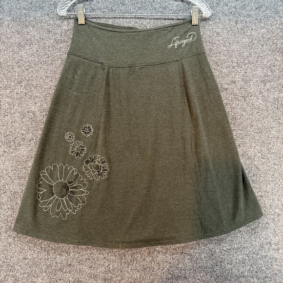 Life Is Good Dresses & Skirts - Life is Good Skirt Womens XS Gray A-Line Embroidered Flowers Casual Performance